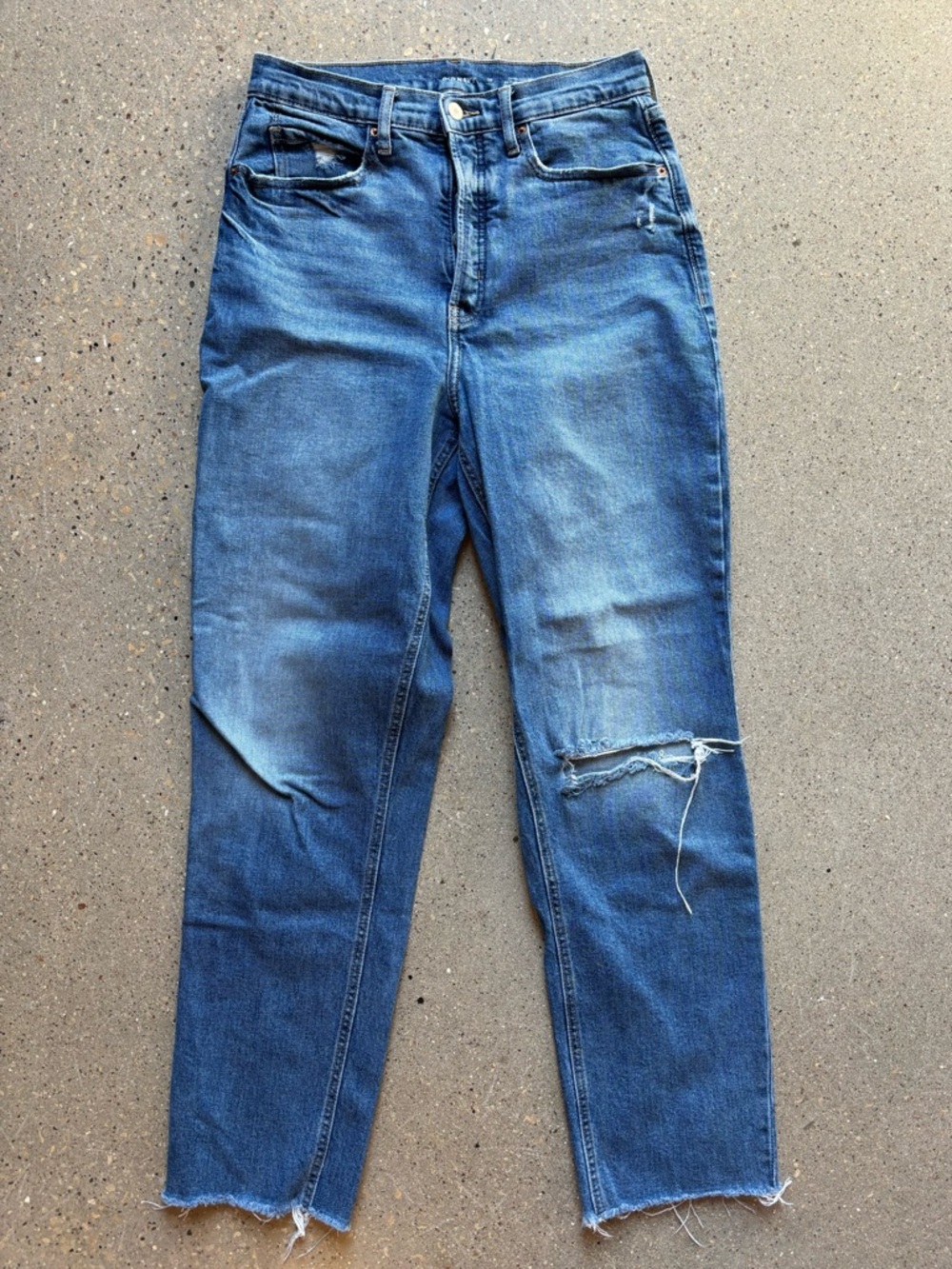 Women’s Blue Distressed Extra-High Rise Straight-Leg Jeans